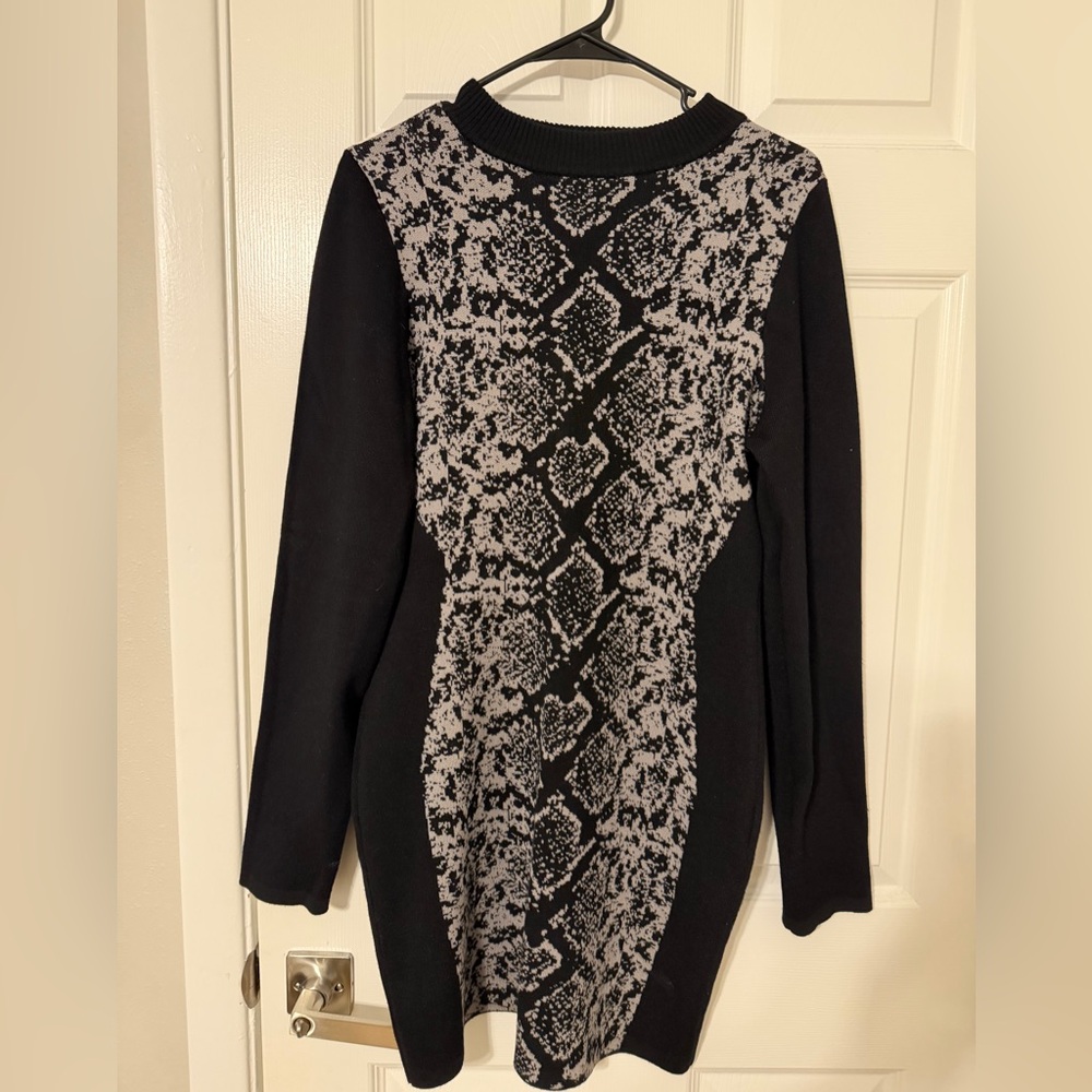 Say What? Monochrome Patterned Long Sleeve Dress